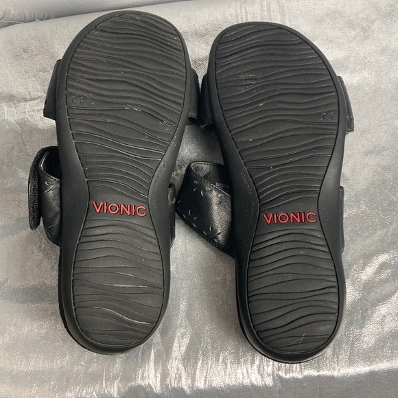 Vionic Black Adjustable Velcro Slide Sandals Sz 9 - Picture 10 of 11